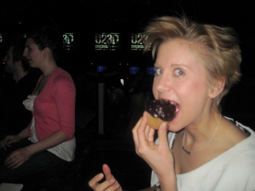 sammy davis vintage eating birthday cupcake at brooklyn bowl