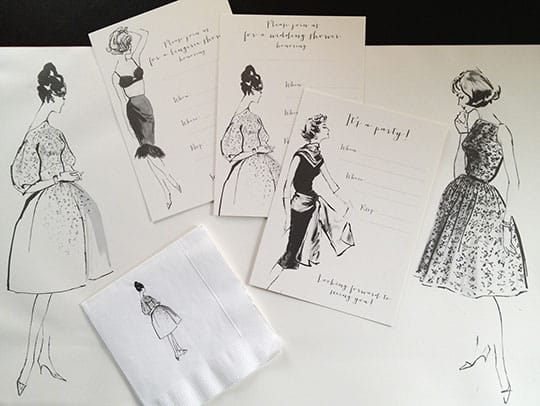 vintage fashion illustrators from white cabinet