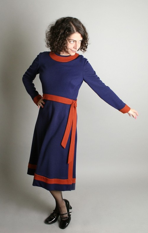 1970s knit blue and orange dress