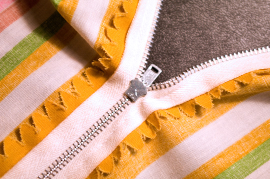 metal zipper on a vintage clothing garment