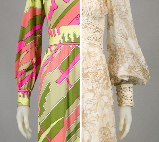 sleeve from a 1960s dress and sleeve from a 1970s dress