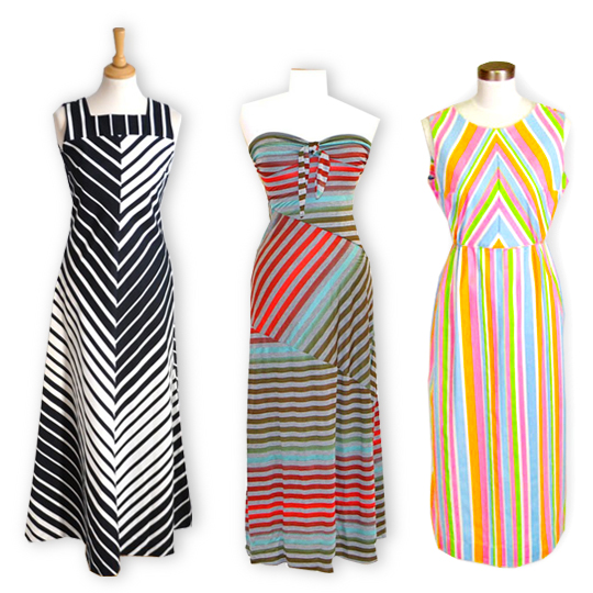 3 different vintage striped maxi dresses