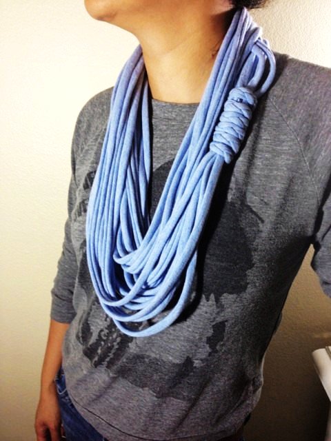 T-Shirt Scarf in Light Blue - Infinity Scarf - Multi-Stranded Scarf - Eco-Friendly - Fabric Necklace