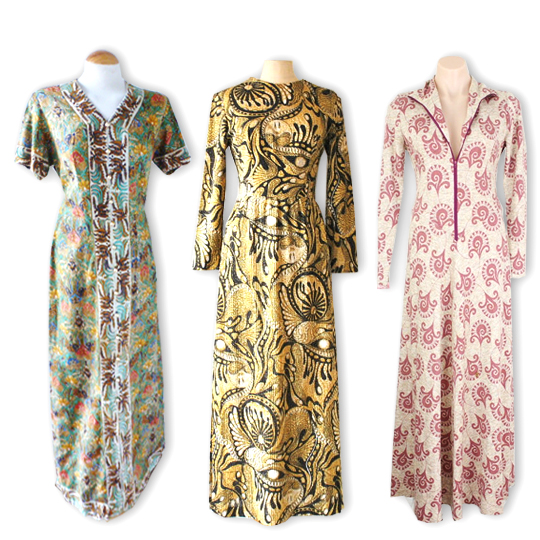 3 different vintage tribal maxi dresses