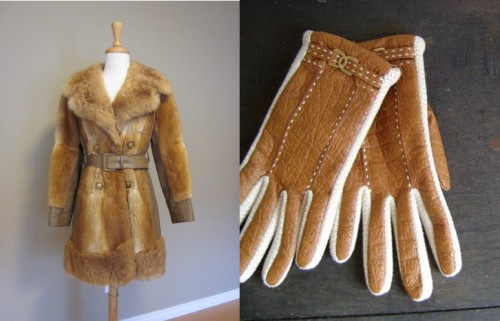 womens vintage fur coat and vintage leather driving globes from etsy