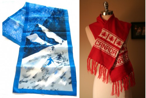 womens vintage skiing winter themed scarves from etsy